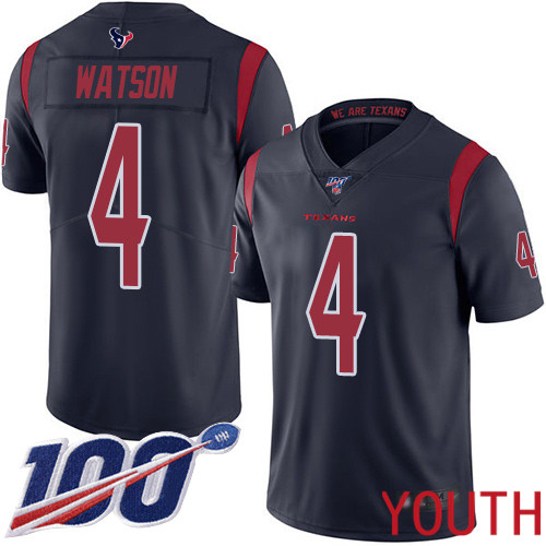 Houston Texans Limited Navy Blue Youth Deshaun Watson Jersey NFL Football #4 100th Season Rush Vapor Untouchable->youth nfl jersey->Youth Jersey